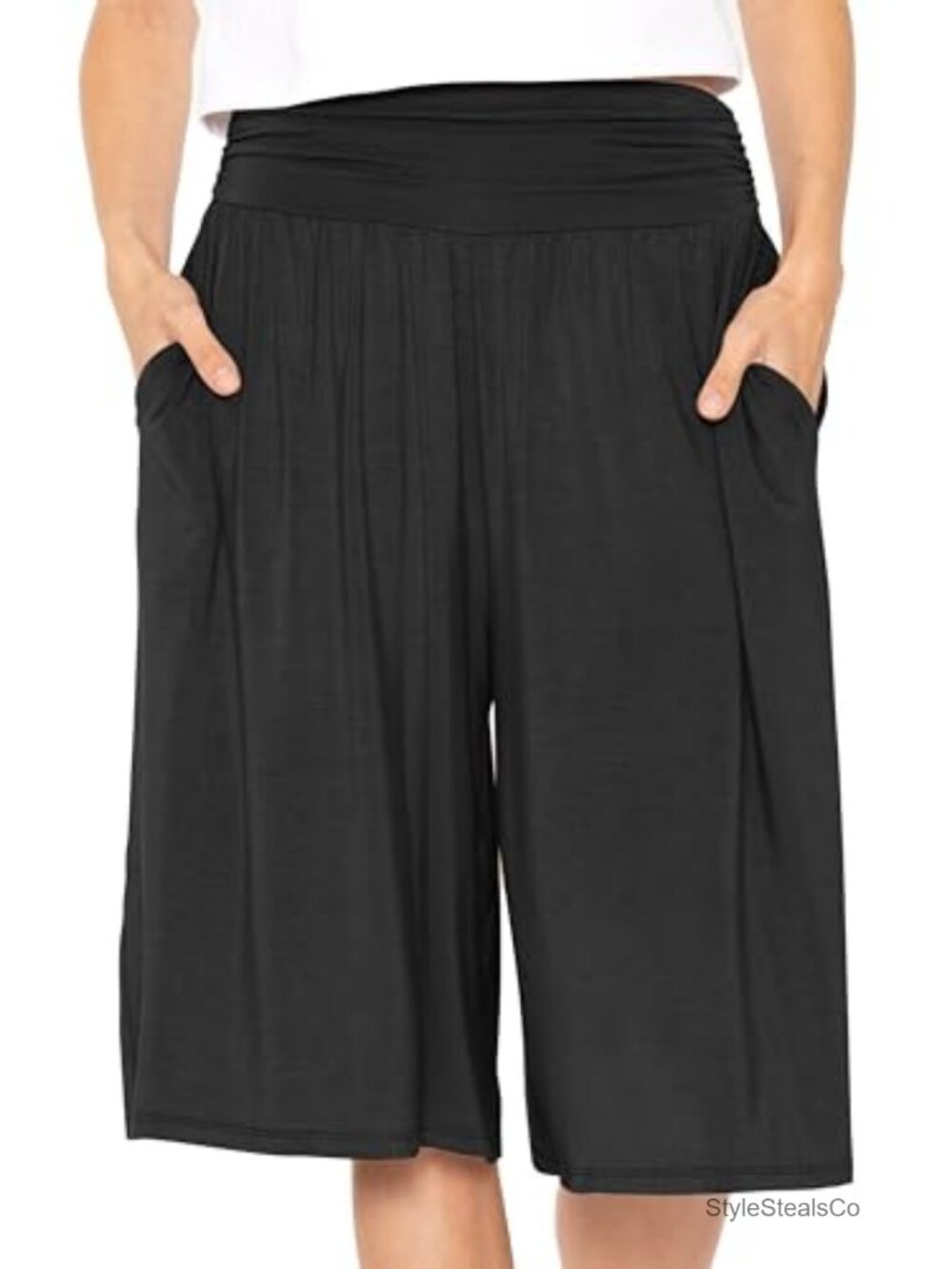 Flowy Wide Leg Gaucho Pants with Pockets High Waist Lounge Plus Size